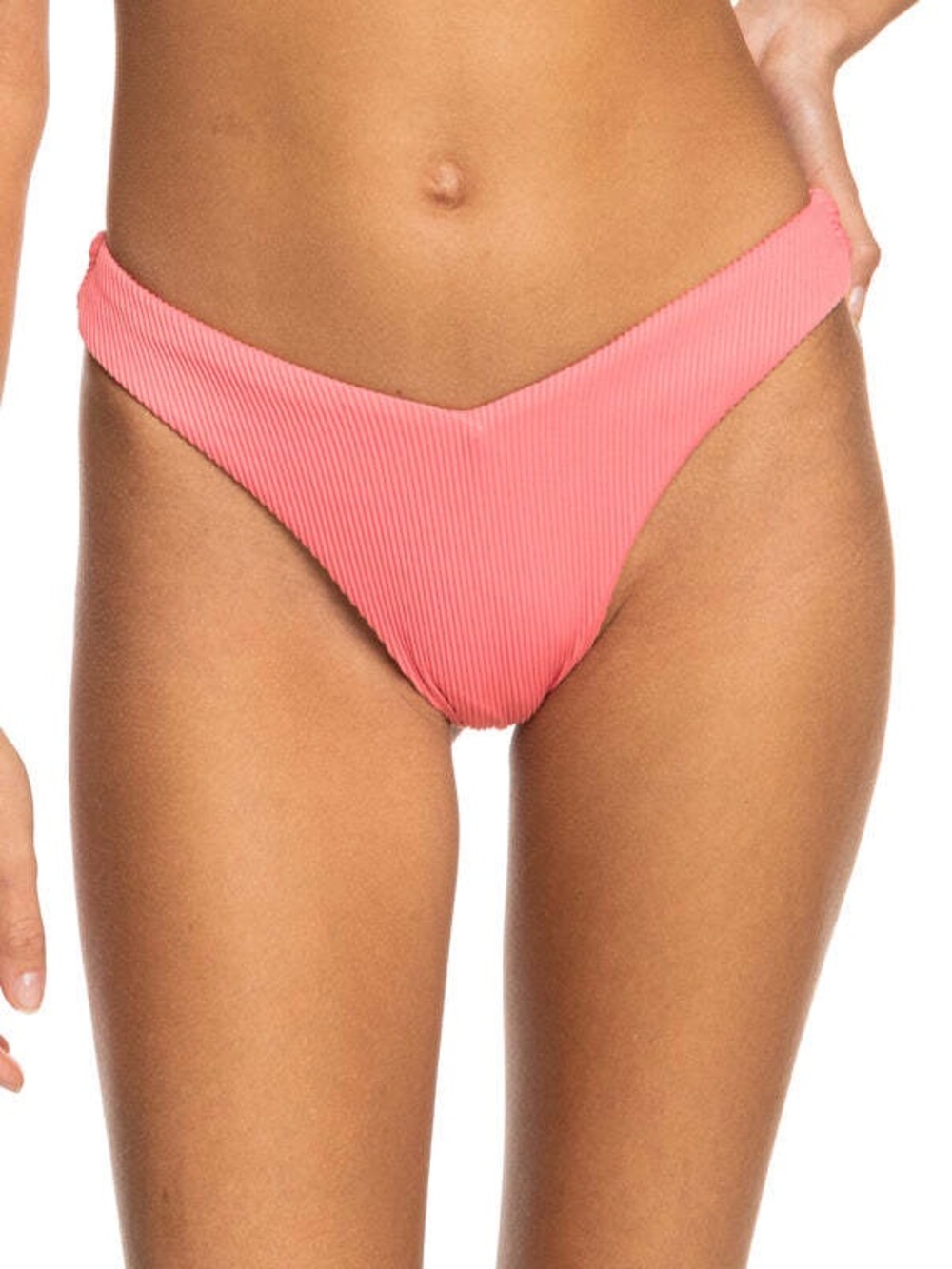 NWT Roxy Ribbed V-Front cheeky mini high bikini bottom - tea rose
